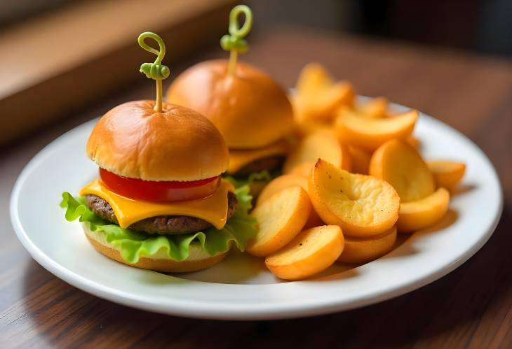 Mini Burgers with Crispy Fried Potatoes on a Party Plate